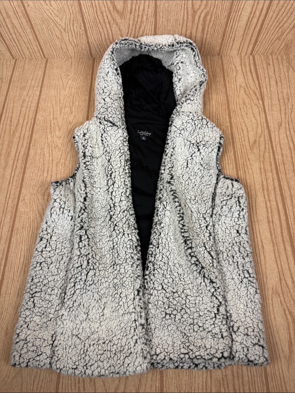 CoffeeShop Black and White Sherpa Hooded Vest